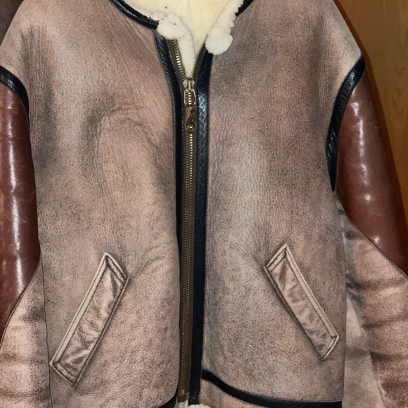 Men's Brown Shearling Bomber Jacket - Picture 3 of 15
